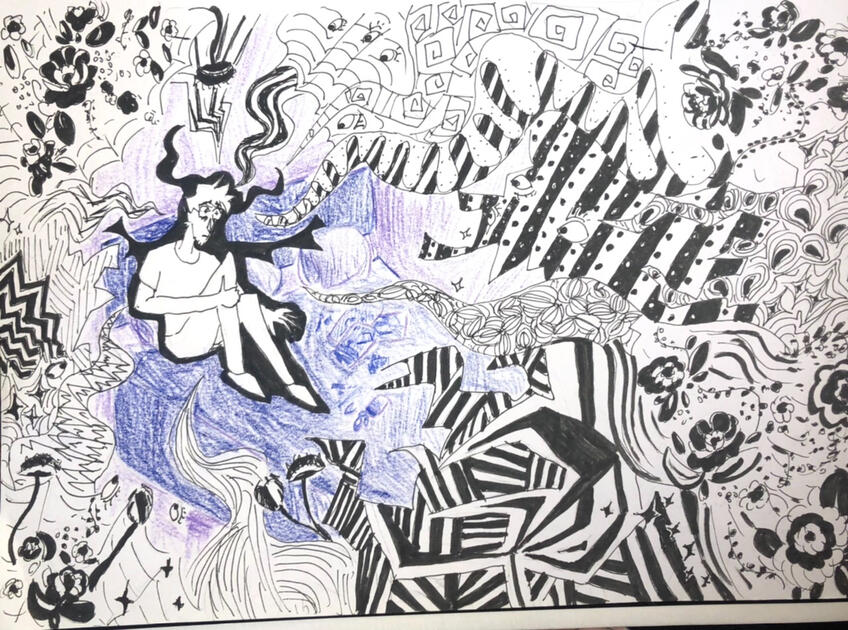 “Black Box Warrant”; marker and colored pencil on paper