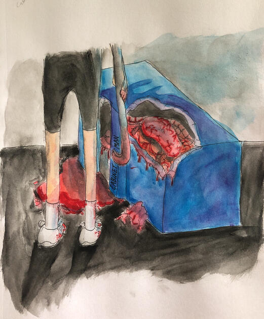 “Cabinet Man” (lemon demon fan art); watercolor on paper