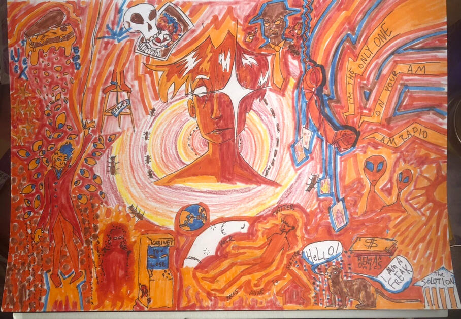 “Spirit Phone” (lemon demon fan art); marker on paper